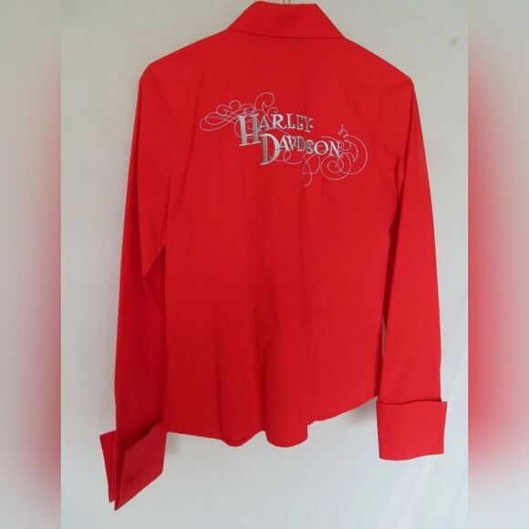 HARLEY DAVIDSON Womans Blingy/silver embroidered/long sleeve/with cufflinks sz L - Picture 2 of 8